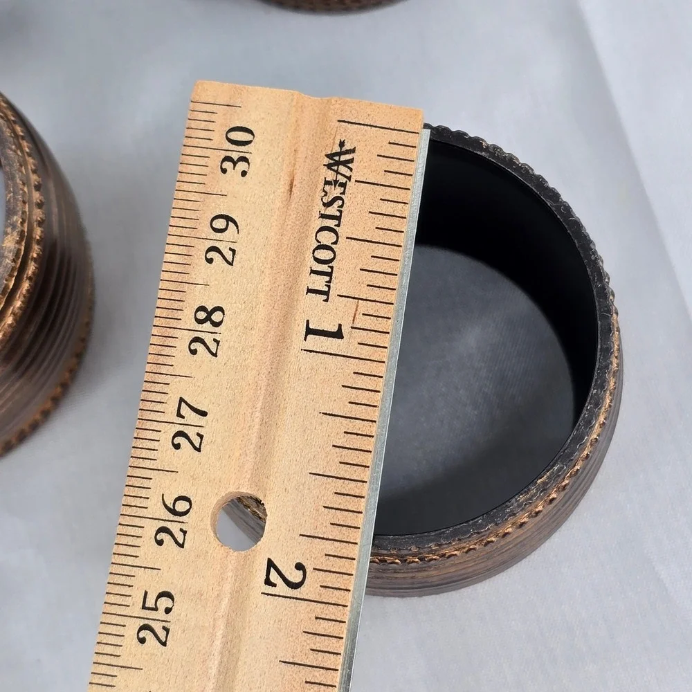 Set of 6 Bronze Tone Ribbed Napkin Rings Beaded Edge Industrial Farmhouse Style